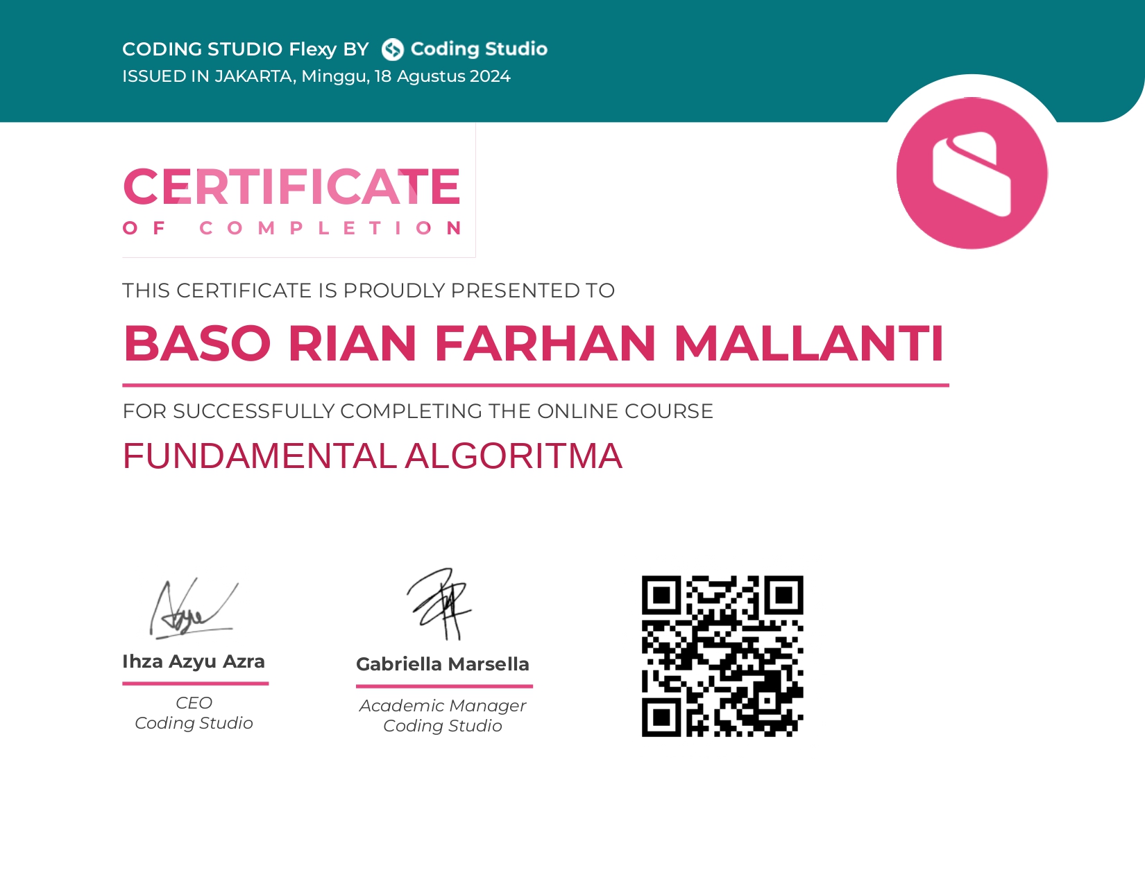 Fundamental Algorithm Certificate