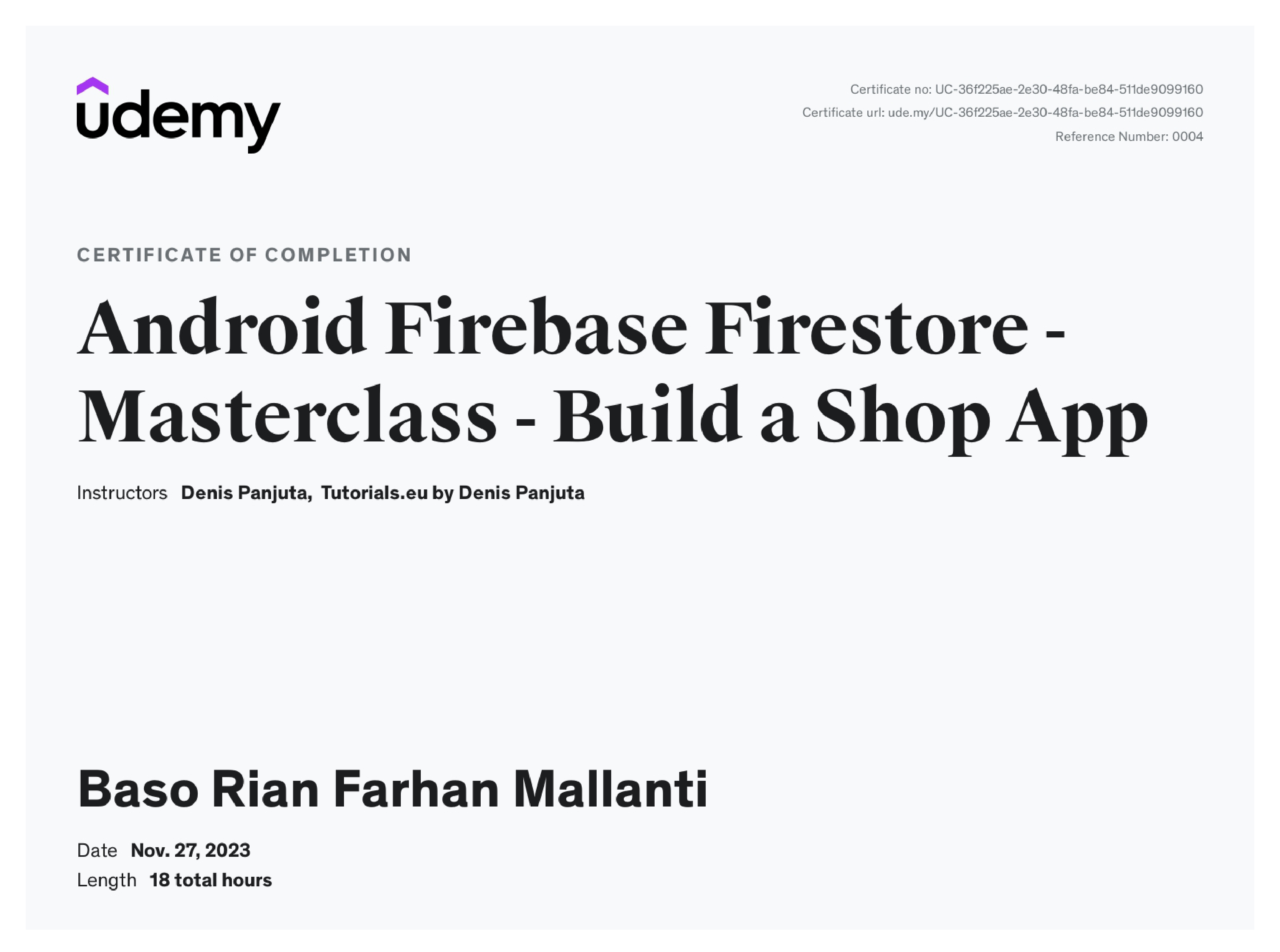 Udemy Firebase Certificate