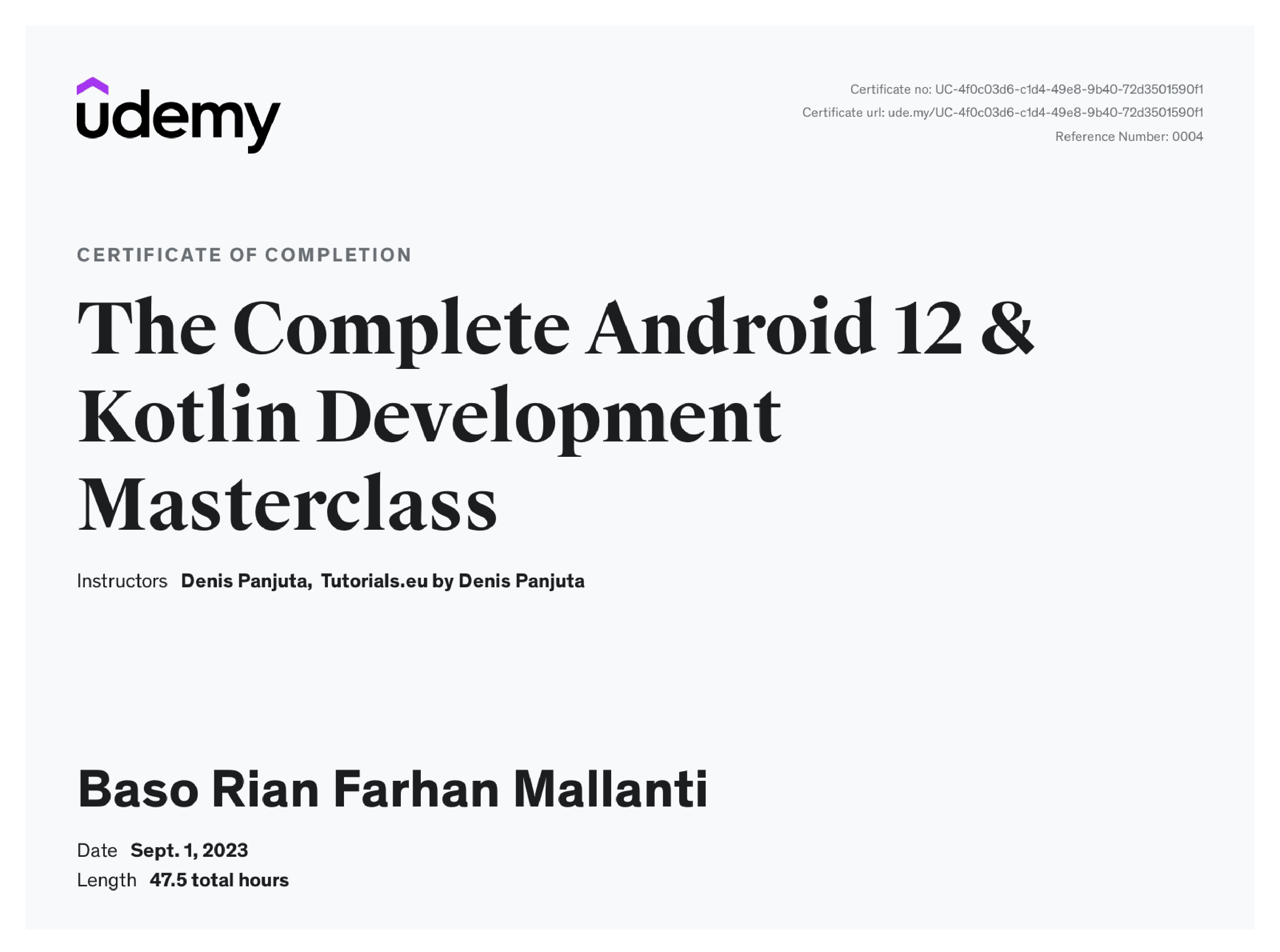 Udemy Kotlin Certificate